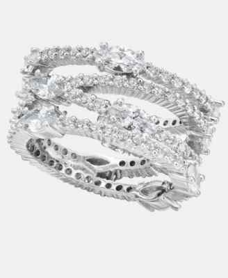 Silver-Tone Cubic Zirconia Band Ring