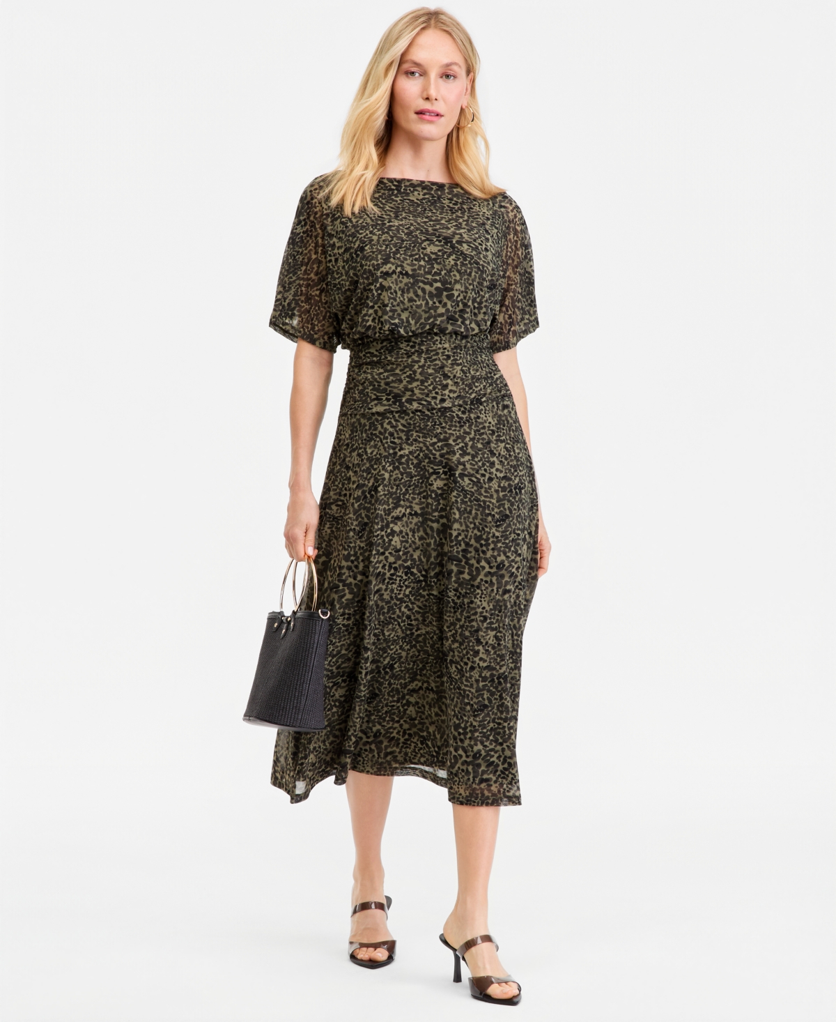 I.n.c. International Concepts Women's Elbow-Sleeve Printed Mesh Midi Dress, Macy's Exclusive