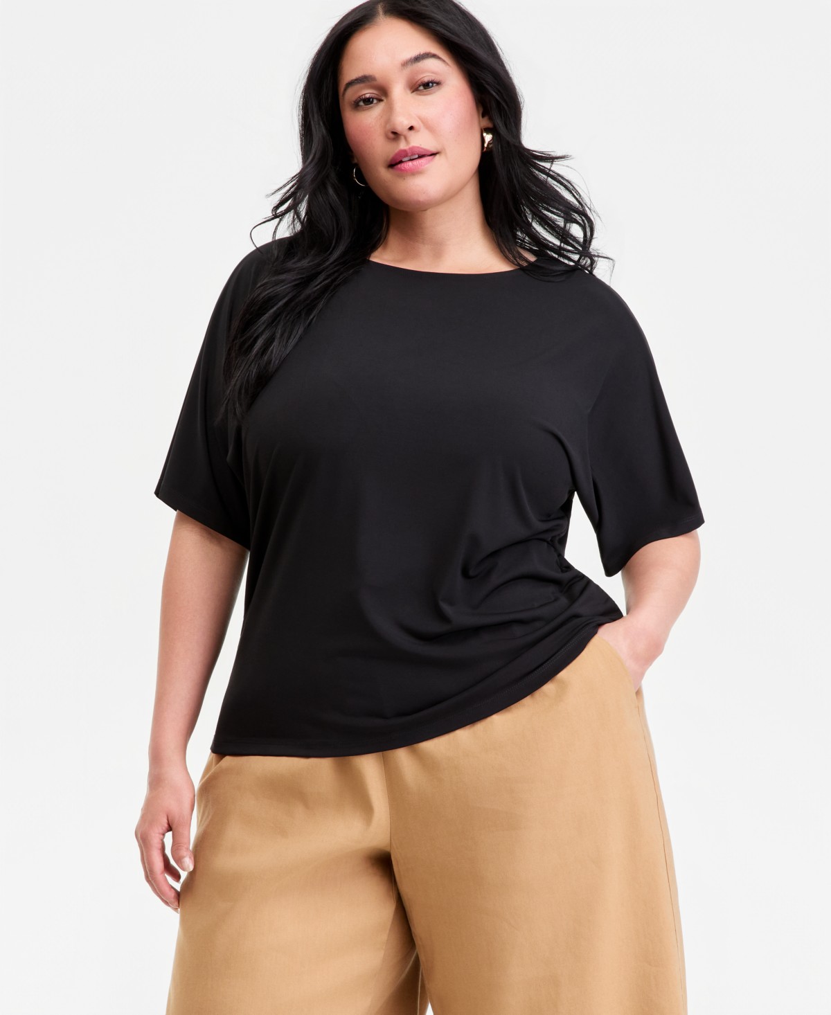 Женские I.N.C. International Concepts Plus Size Ruched-Side Short-Sleeve Top — фото 1