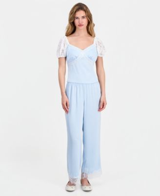 Petite Satin Lace-Trim Ankle Pants
