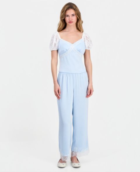 Женские брюки And Now This Petite Satin Lace-Trim Ankle, цвет: Skyride