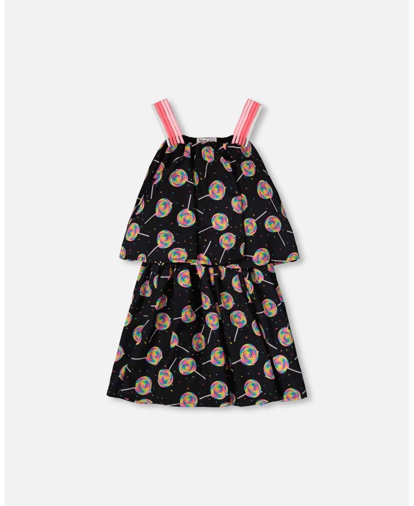 Платье Deux par Deux Woven Dress Lollipop Print для девочек, цвет: Чёрный с принтом — фото 1