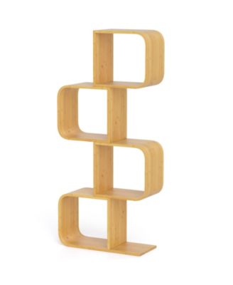 4 Tier Wicker S-Shaped Bookcase with Open Cubes Organizer Shelf