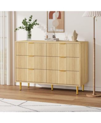 Fluted 6 Drawer Dresser, 39.4 in Wide Modern Wooden Chest with Metal Handles, Storage for Living Room