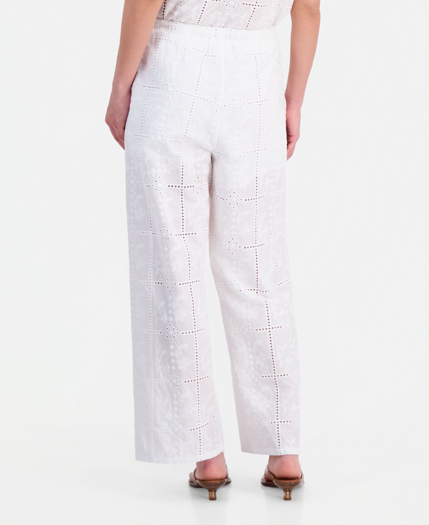 Женские брюки And Now This Petite Cotton Embroidered Eyelet Wide-Leg, цвет: Яркий белый — фото 2