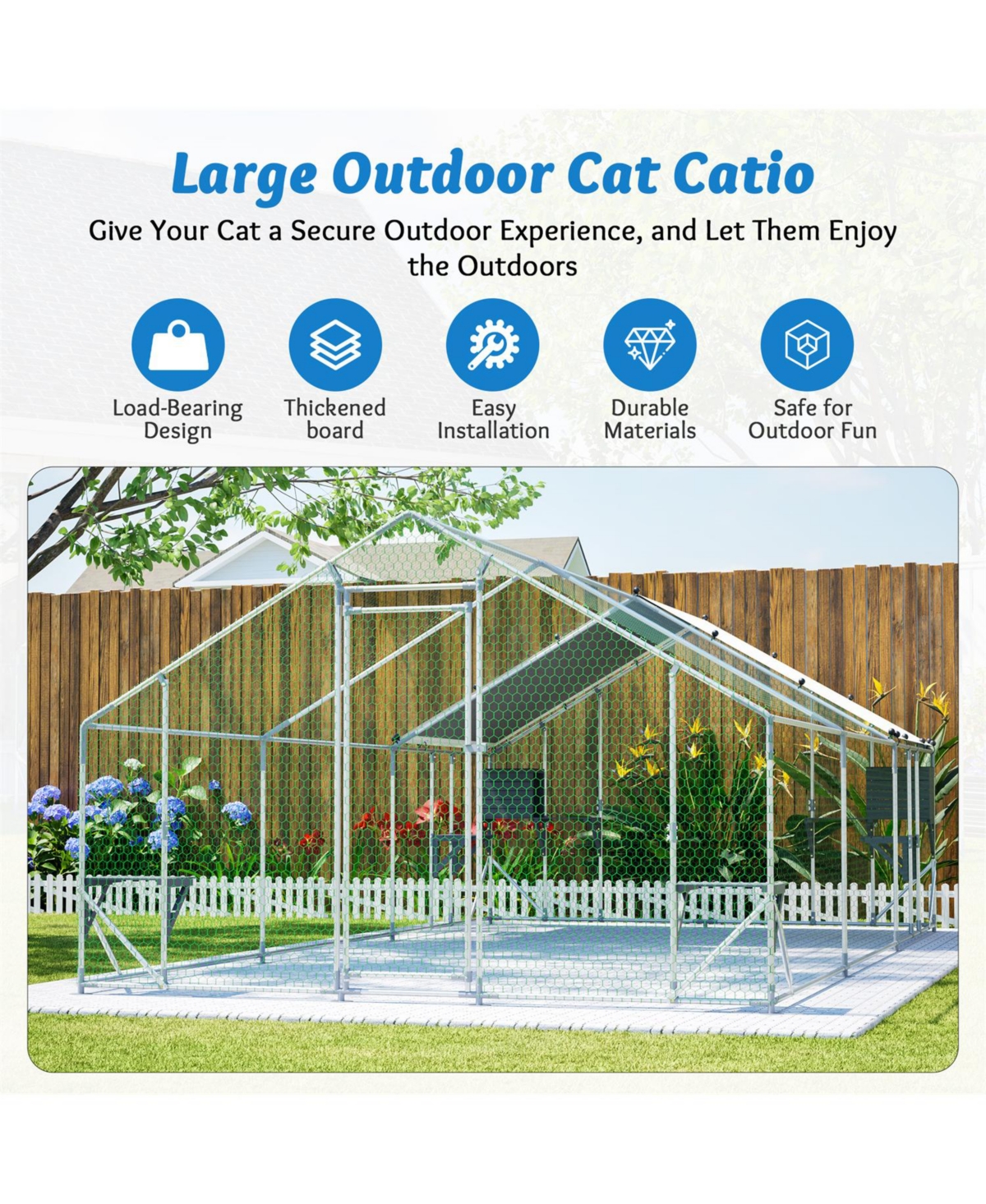 Zeus and Ruta 3 x 2/6 m Outdoor Metal Cat Cage With Diy Solid Wood Platform Double Safety Lock and Waterproof Tarp