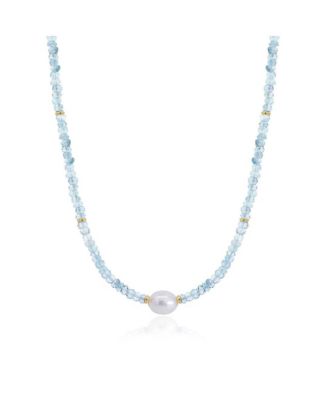 The Lovery Blue Topaz Bead Pearl Necklace 14K Gold - Blue topaz