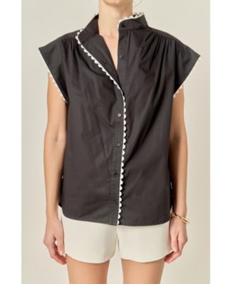 Women's Contrast Scallop Trim Ric Rac Short Sleeve