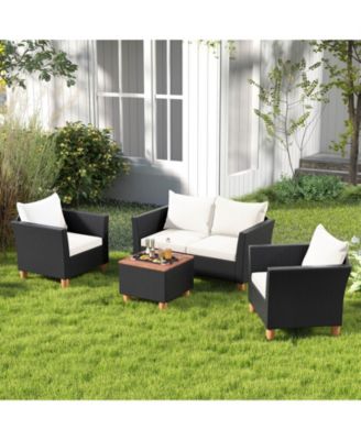 4 PCS Wicker Patio Furniture Set with Removable Cushions Storage Coffee Table