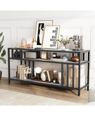 65" TV Stand for TVs up to 75", Entertainment Center with Shelves, Quadruple-Tube Support for Living Room