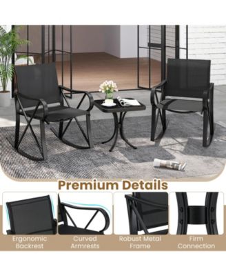3-Piece Patio Rocking Chair Set with Tempered Glass Side Table