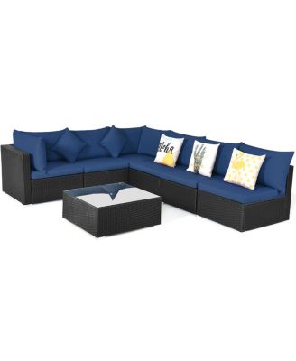 7PCS Patio Rattan Sofa Set Sectional Conversation Furniture Set Garden