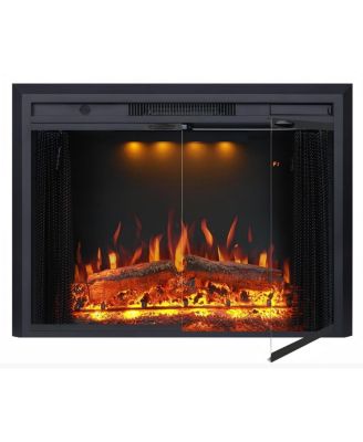 33" Recessed-in Realistic Flame Electric Fireplace with Adjustable Heat, Timer