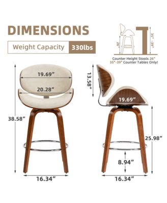 Swivel Bar Stools Set of 2, 26 Inches Mid-Century Modern Counter Height Bar Stools