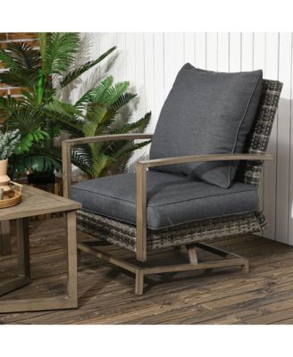 Patio Furniture Set, 4 Piece Outdoor Rattan Conversation Set with 2 Armchairs, Cushions, Loveseat Sofa & Coffee Table for Porch, Poolside, Lawn, Dark Gray