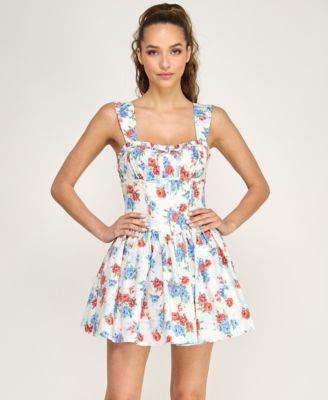 Juniors' Sweetheart Neck Floral Dress