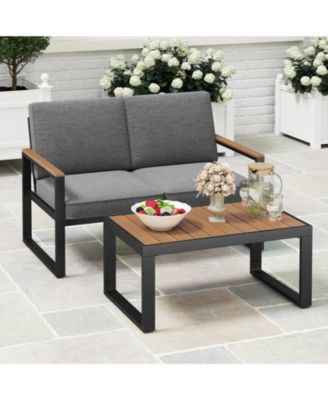 2-Piece Aluminum Patio Loveseat and Coffee Table Set with Cushions