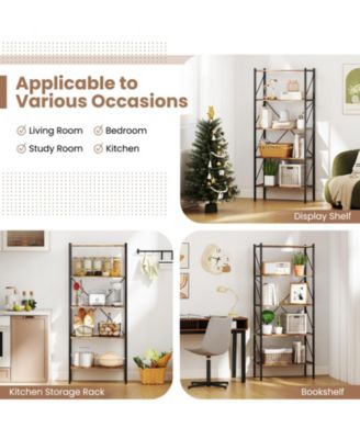 Five Tier Bookshelf with Open Shelves and Metal Frame