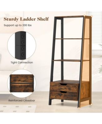 Freestanding Ladder Shelf with Drawers and Storage Shelves