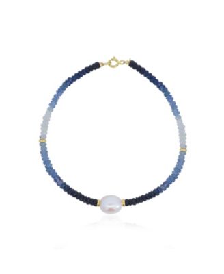 Blue Ombre Bead Pearl Bracelet 14K Gold