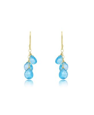 Blue Topaz Bead Dangle Earrings 14K Gold