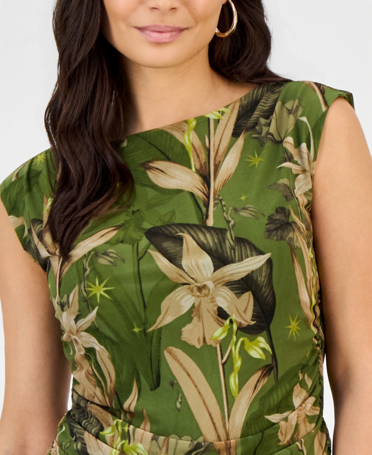 I.n.c. International Concepts Printed Sleeveless High-Neck Ruched Mesh Top, Macy's Exclusive