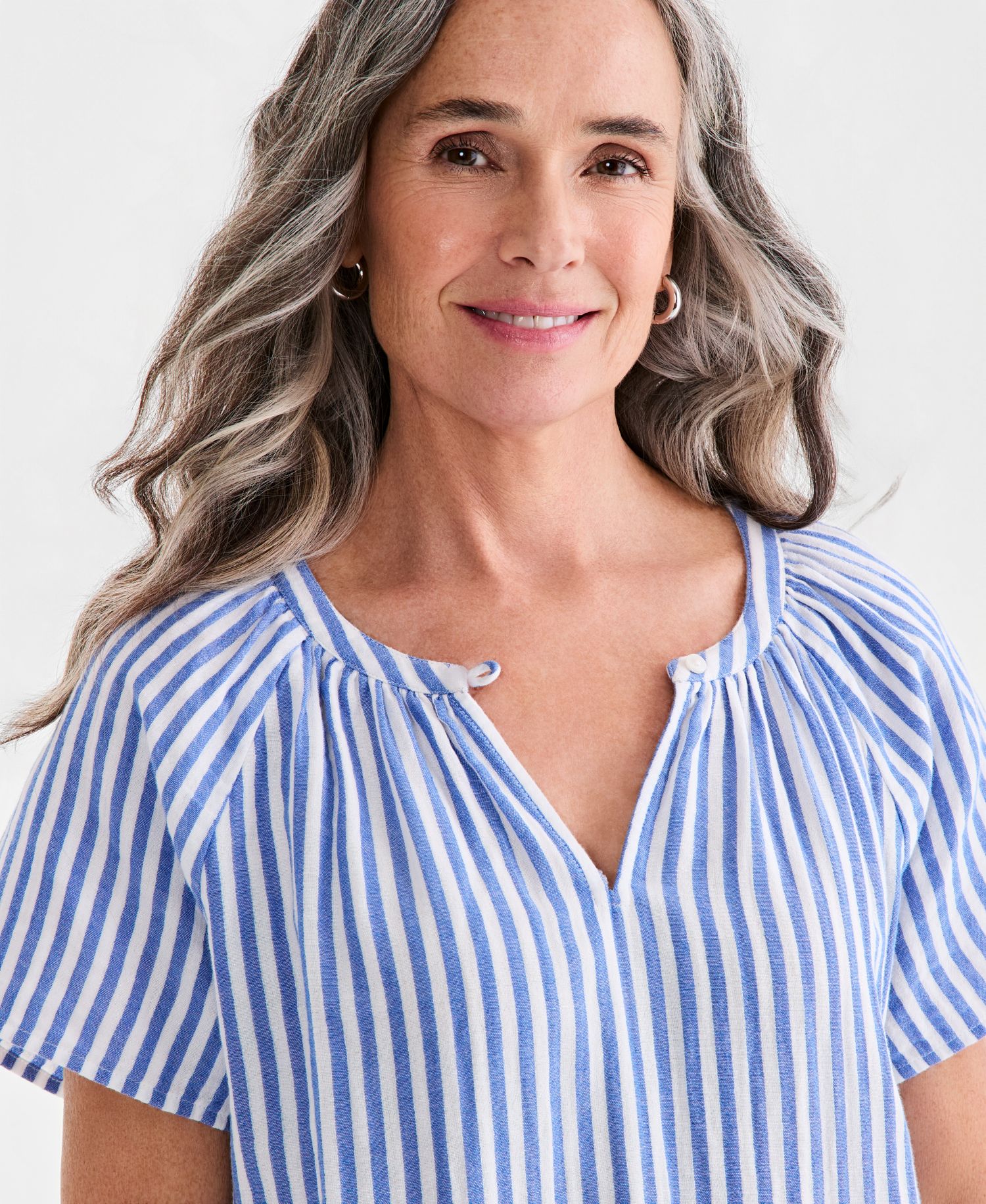 Petite Slit V-Neck Raglan-Sleeve Cotton Top