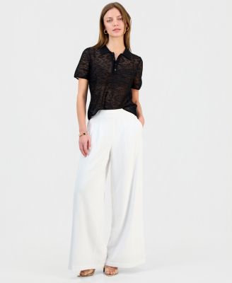 Petite Pleated Pull-On Wide-Leg Pants