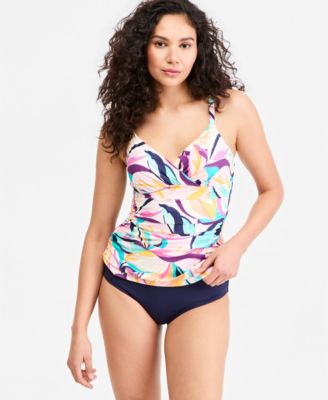 Women's Underwire Surplice Tri Printed Tankini Top