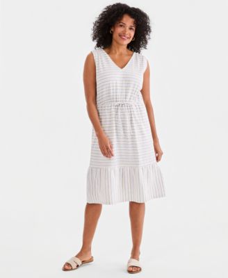 Women's Striped Tie-Waist Midi Dress
