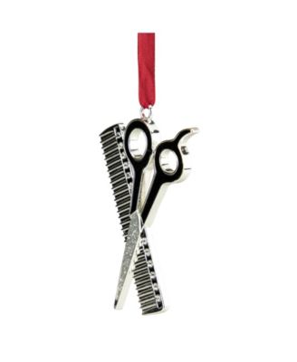 Plated Barber Scissors and Comb Christmas Tree Ornament with European Crystals