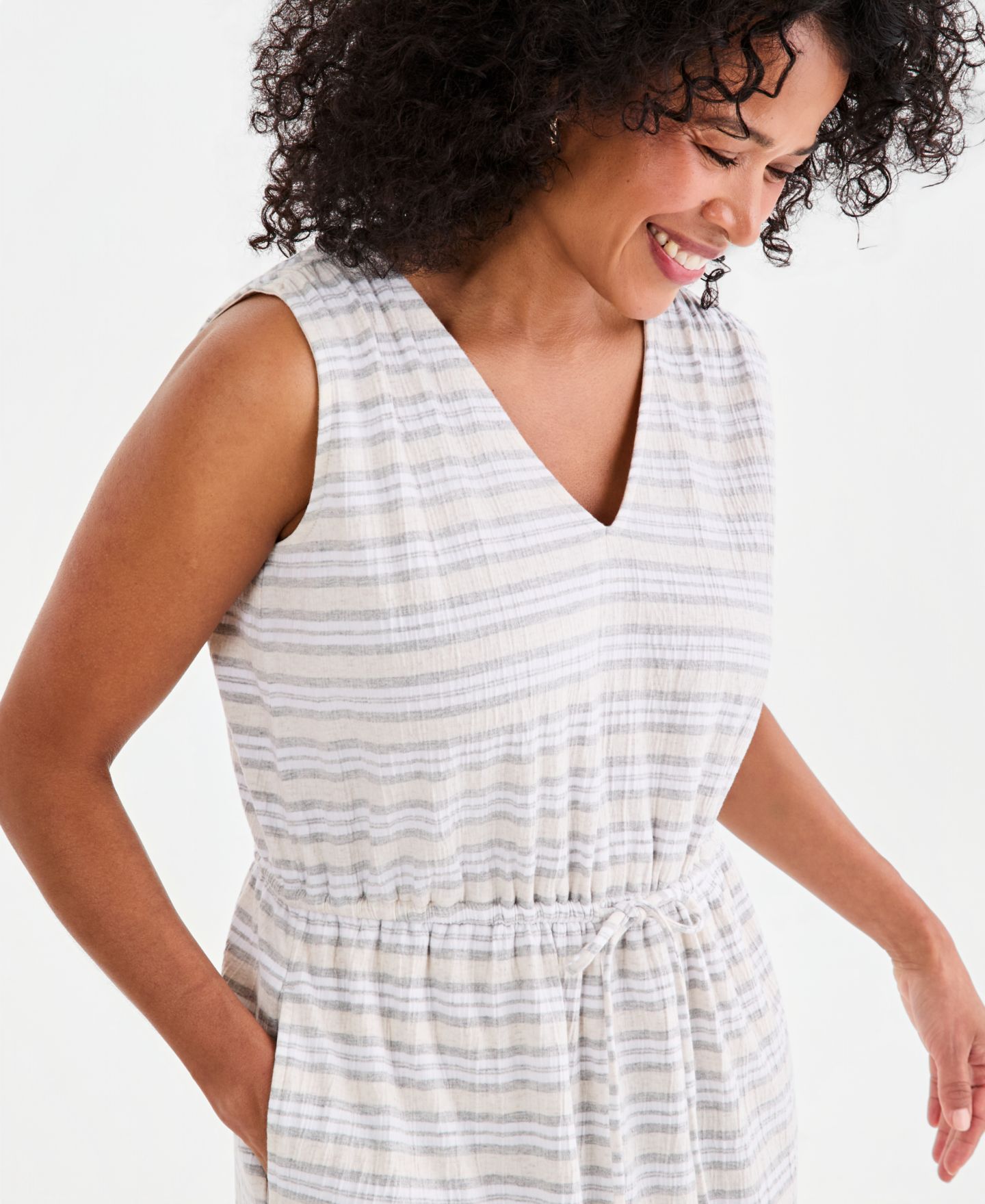 Женское платье Style & Co Striped Tie-Waist Midi, цвет: Бежевый — фото 4