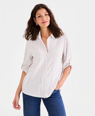 Women's Striped Knit Button-Front Shirt