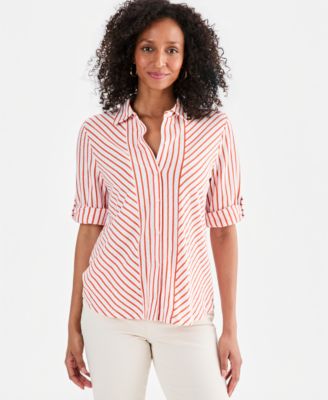 Women's Striped Knit Button-Front Shirt