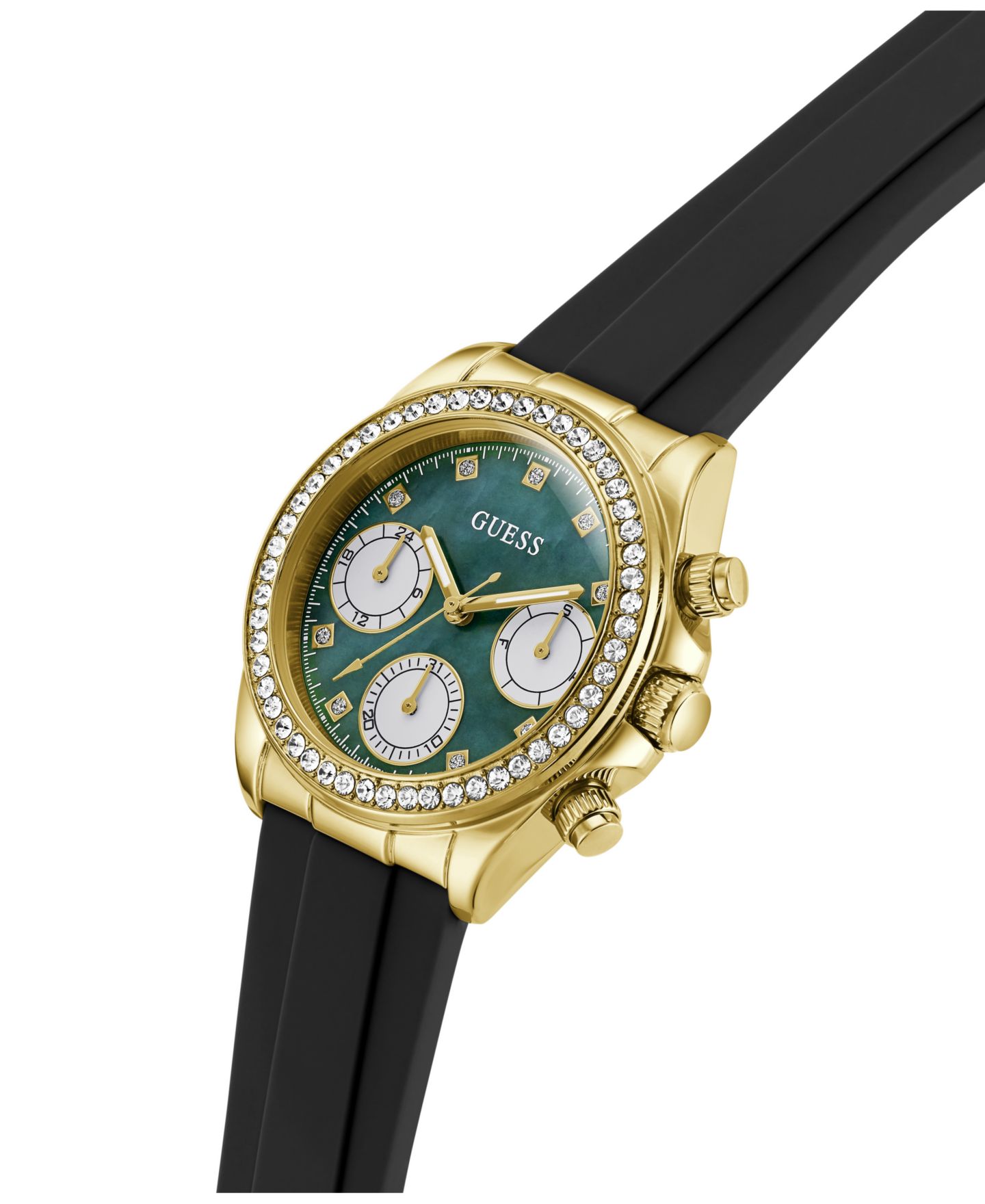 Женские часы GUESS Gold-Tone Black Silicone Multi-Function, 36mm — фото 4