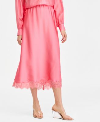 Women's Lace-Trim Satin Midi Skirt