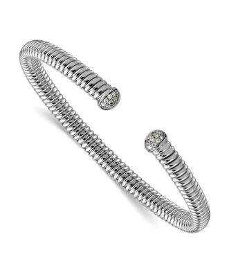 18k Yellow, White or Rose Gold Italian 0.17cttw Diamond Tubogas Cuff Stackable Bangle Bracelet 6.5mm Wide Cuff Bracelet