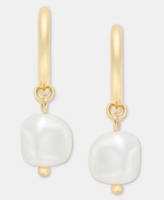 Imitation Pearl Charm Huggie Hoop Earrings 