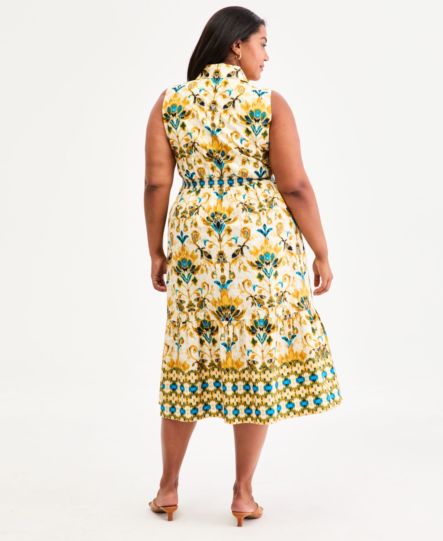 Plus Size Sleeveless Collared Midi Tiered Dress