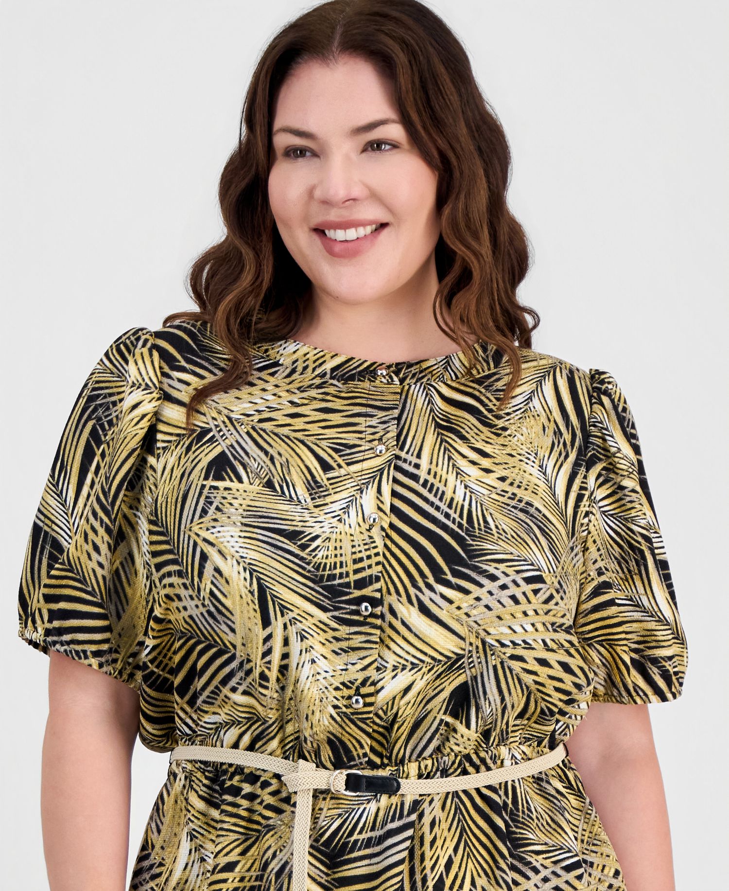 Plus Size Puffed-Sleeve Shirt-dress