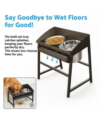 Spill Proof Tilted Elevated Dog Bowl Set Large Breed 15" Tall Stainless Steel Food Water Stand Indoor Outdoor Easy Clean
