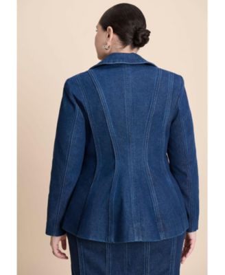 Women's Seamed Denim Peplum Blazer