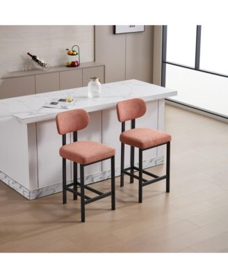 Modern Bar Stools Set of 2 - Upholstered Counter Height Chairs with Metal Legs and Adjustable Foot Nails for Kitchen Island, Home Bar