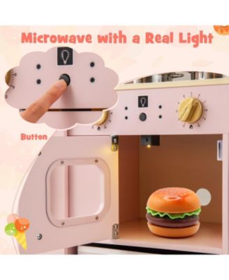 Wooden Kids Kitchen Playset with Chalkboard, Ice Maker, Sink, Microwave.