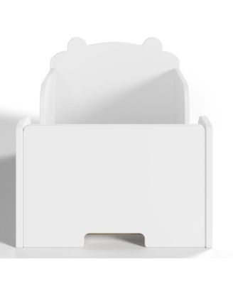 Twin Size Kids Floor Bed Frame - Wood Platform Bed with Rails and Bear Shape Headboard for Boys and Girls Ages 3-6