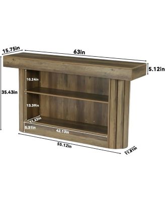 3-Tier Bar Table, 63-Inch Wooden Home Bar Unit with Metal Footrest