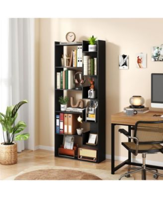 6-Tier Bookshelf Wooden Bookcase with 2 Anti-Tipping Kits Open Display