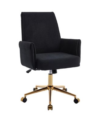 Striped Velvet Office Chair - Adjustable Ergonomic Desk Chair, Computer Chair with High Back, Gold Base and Wheels for Home Office