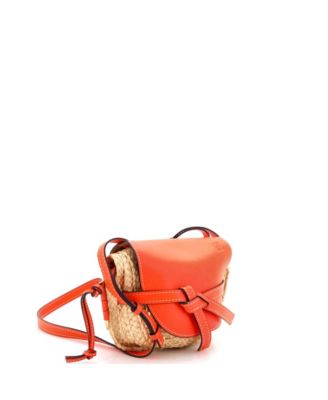 Small Gate Shoulder Bag Leather with Raffia