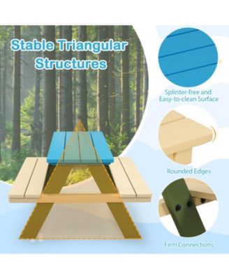 Kids Wooden Picnic Table Set Toddler Activity and Dining Table with Built-in Benches